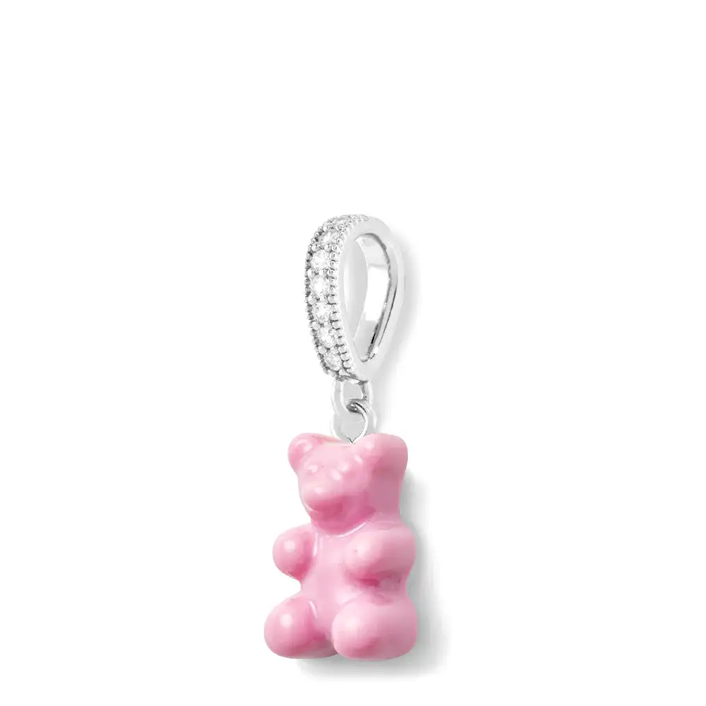 Nostalgia Bear Glossy Pendant, Pave Silver Connector