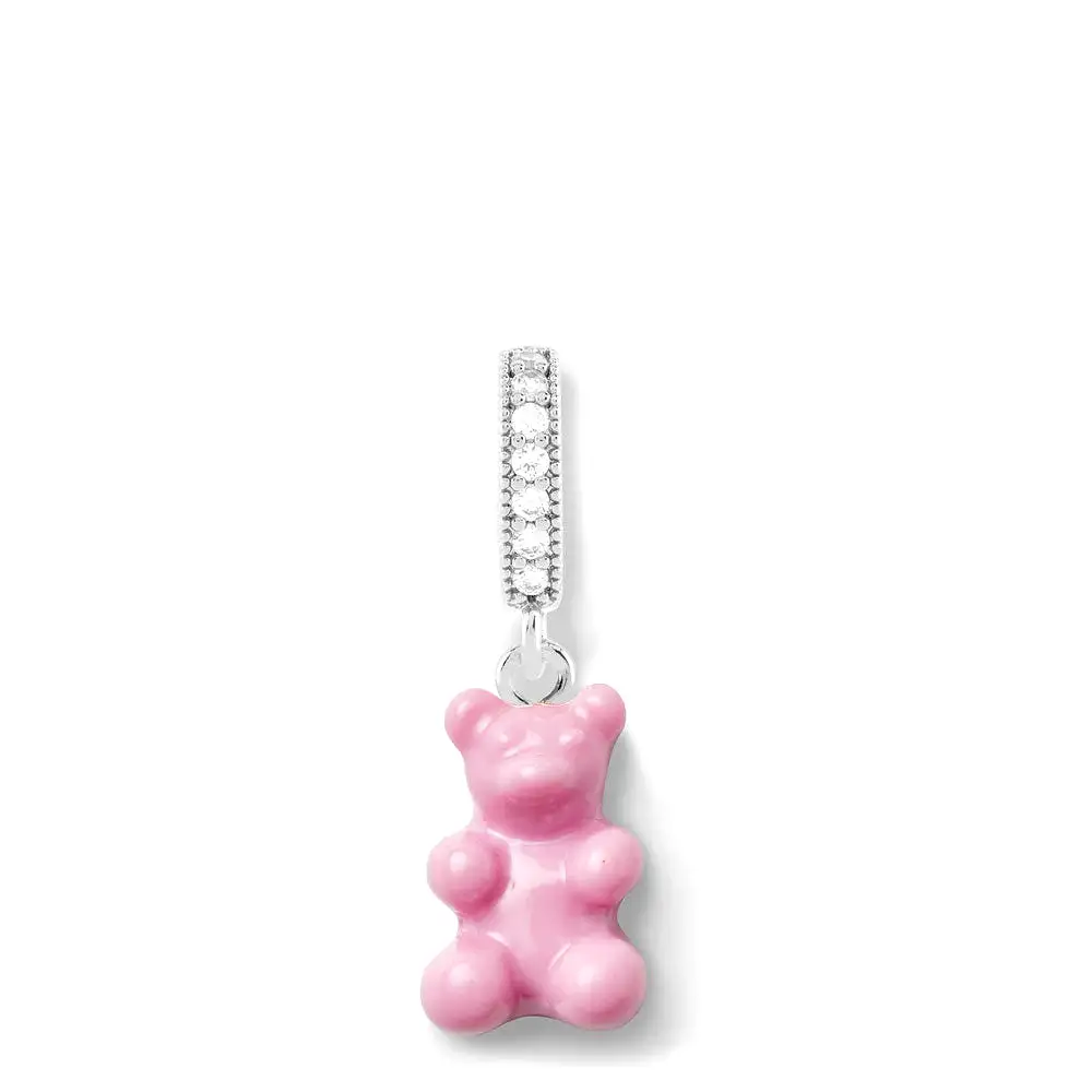 Nostalgia Bear Glossy Pendant, Pave Silver Connector