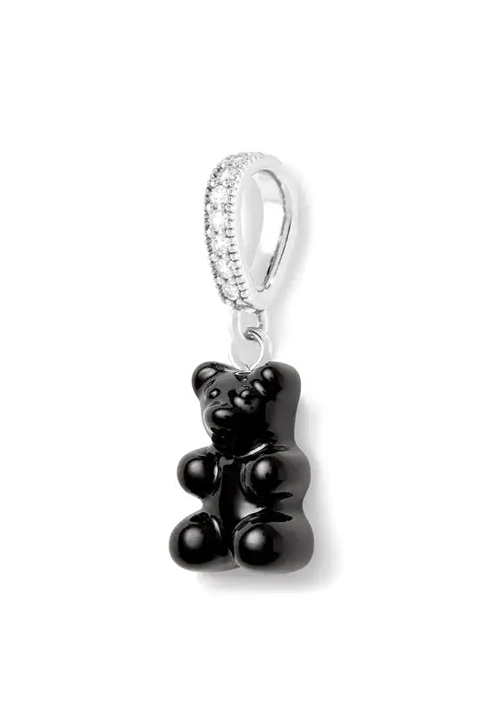 Nostalgia Bear Glossy Pendant, Pave Silver Connector