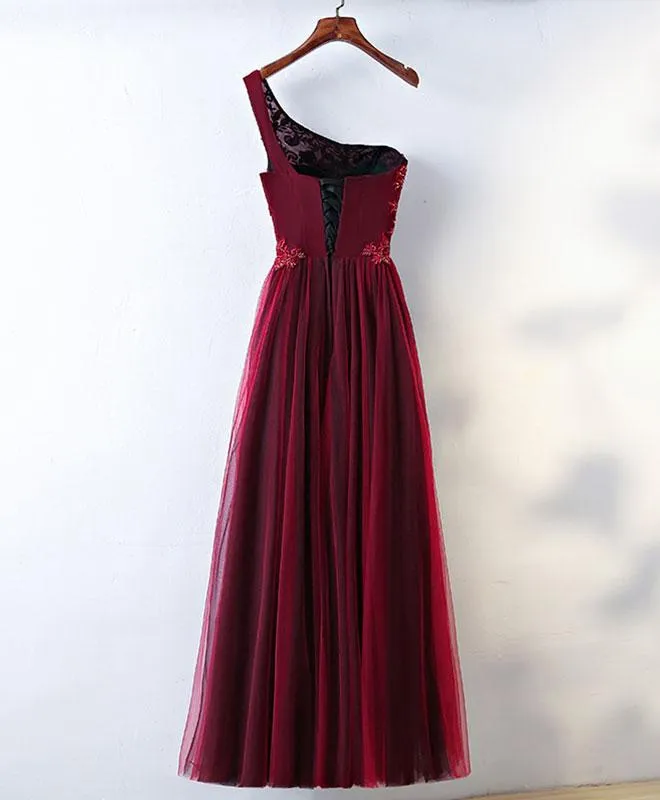 One Shoulder Burgundy Party Gowns, Charming Formal Gowns, Prom Dress