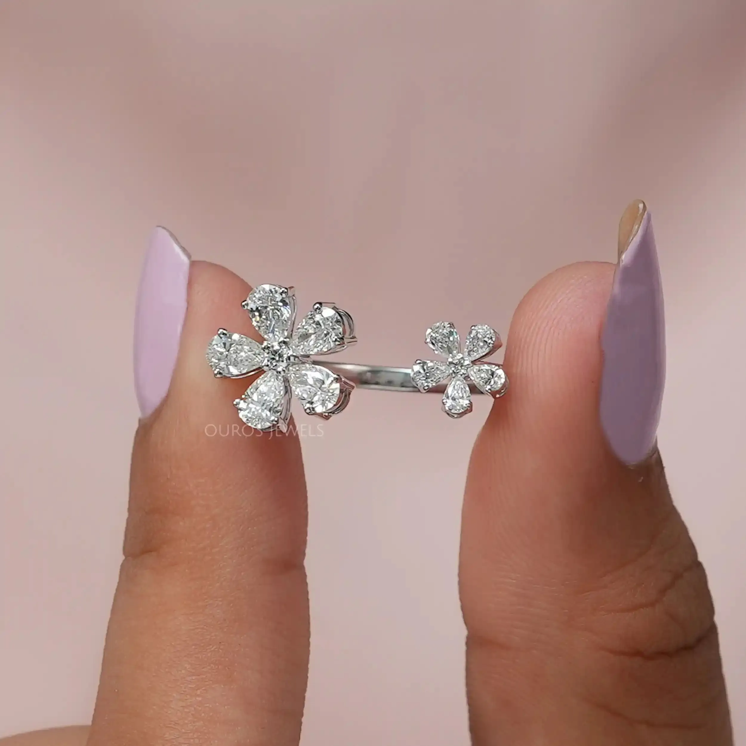 Pear Cut Flower Shape Open Cuff Ring