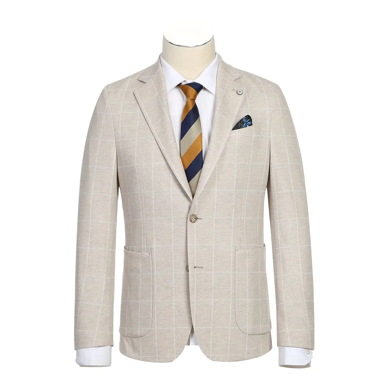 Pellagio Beige Plaid Men's Half Canvas Blazer PS23-7