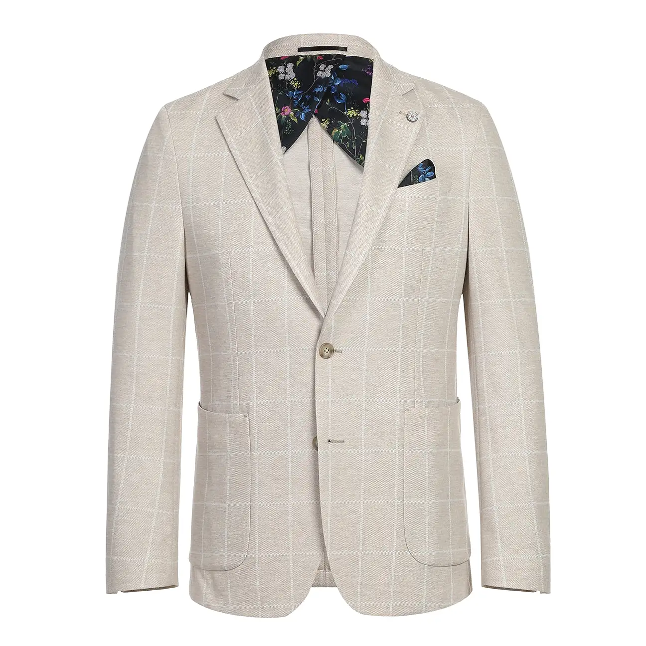 Pellagio Beige Plaid Men's Half Canvas Blazer PS23-7