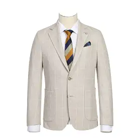 Pellagio Beige Plaid Men's Half Canvas Blazer PS23-7