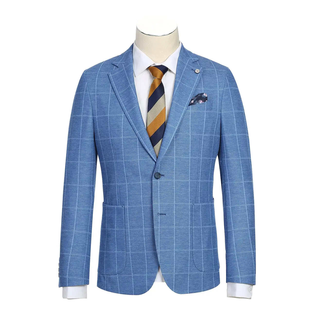 Pellagio Blue Plaid Men's Half Canvas Blazer PS23-6