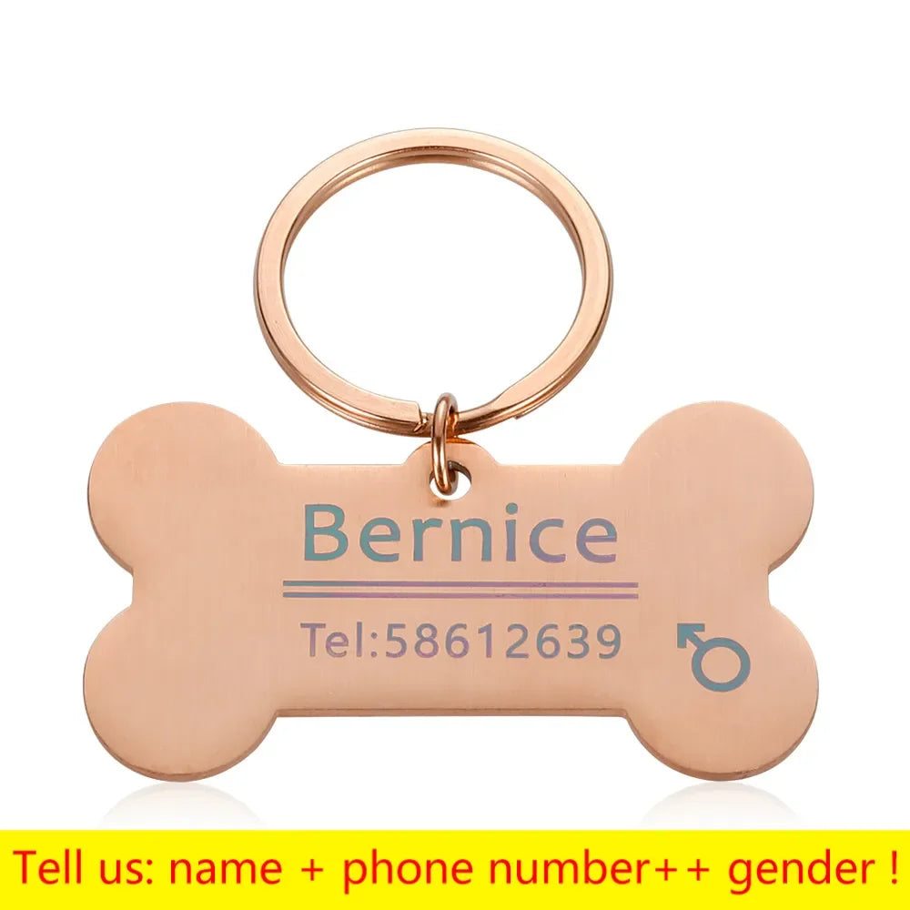 Personalized Cat Dog Pet ID Tag Keychain Engraved Pet ID Name for Cat Puppy Dog Collar Tag Pendant Keyring Bone Pet Accessories