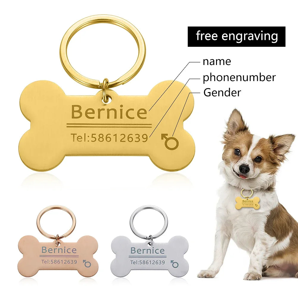 Personalized Cat Dog Pet ID Tag Keychain Engraved Pet ID Name for Cat Puppy Dog Collar Tag Pendant Keyring Bone Pet Accessories