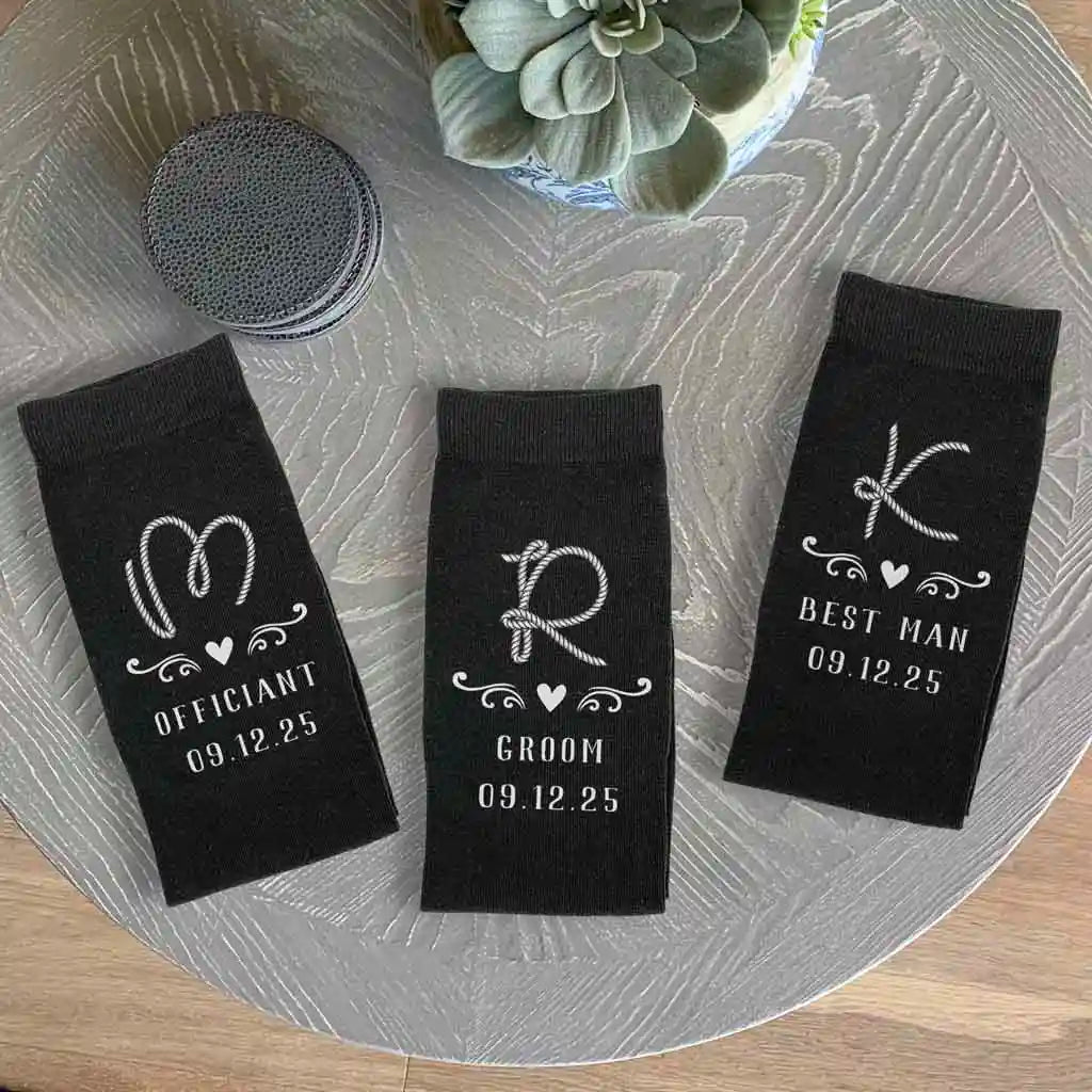 Personalized Monogram Groomsmen Socks for Rustic Ranch Wedding