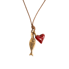 Pesci Che Volano Scorfano Fish and Red Heart Bronze Pendant