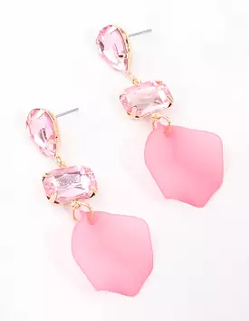 Pink Pear & Rectangle Diamante Petal Drop Earrings