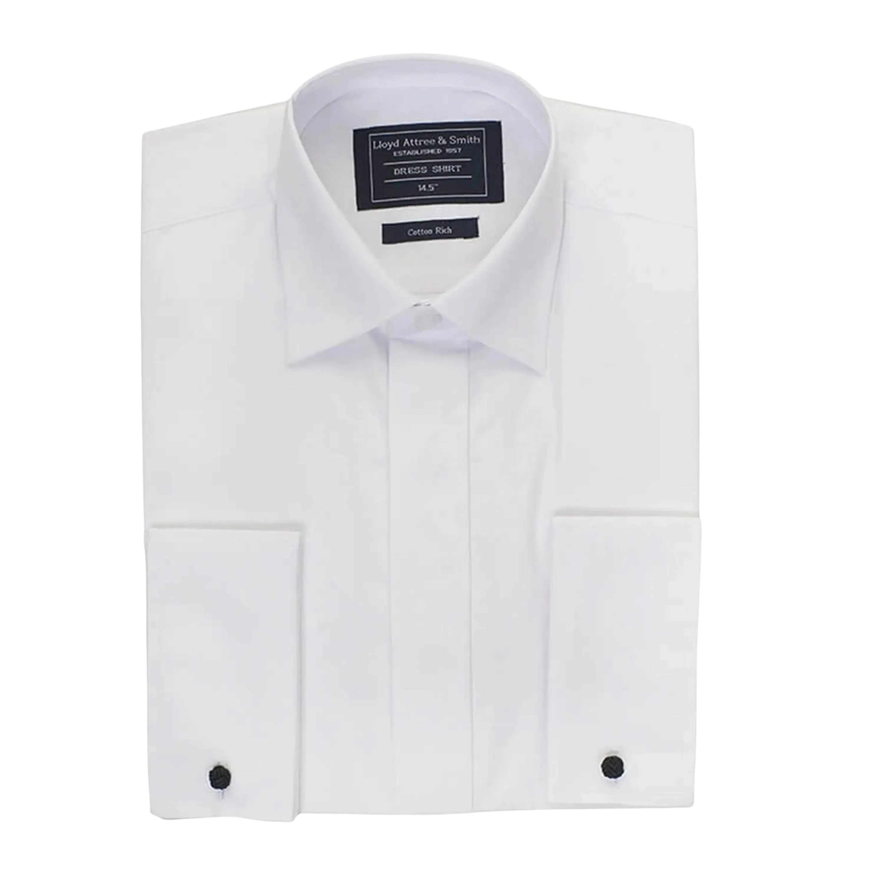 Plain Standard Collar Dress Shirt in White X-Long Length