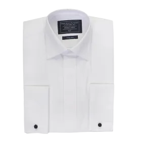 Plain Standard Collar Dress Shirt in White X-Long Length