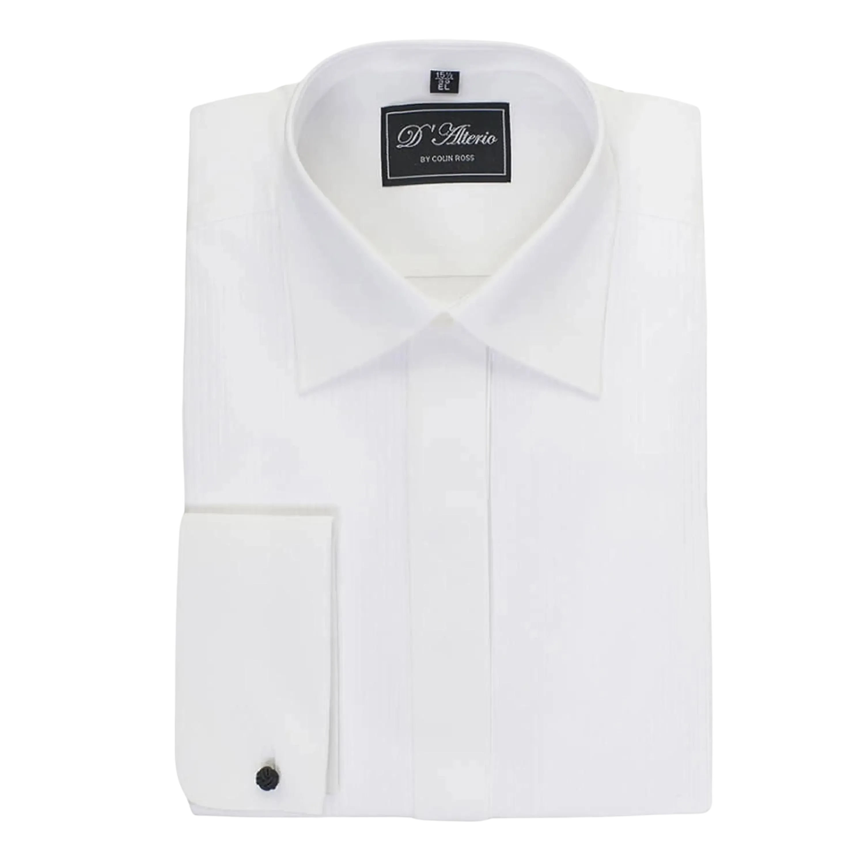 Pleated Standard Collar Dress Shirt in White X-Long Length