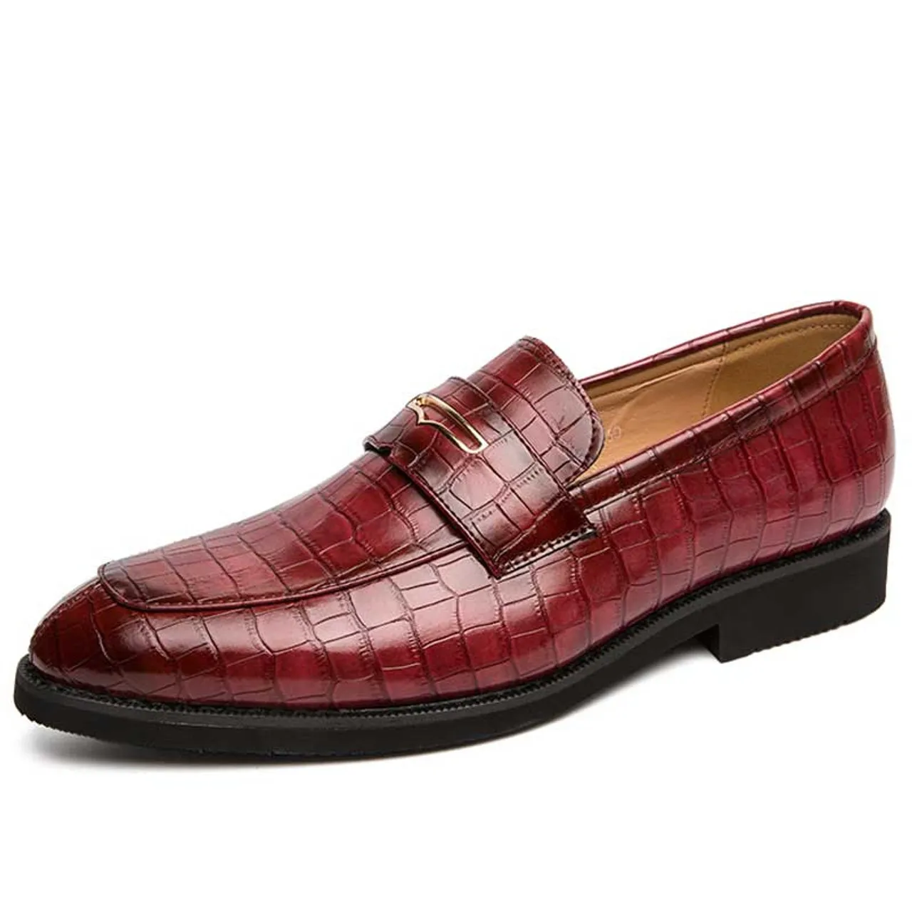 Red retro croc skin pattern penny slip on dress shoe 2682