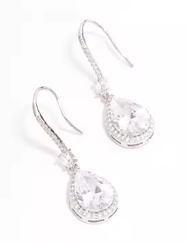 Rhodium Cubic Zirconia Pear Diamante Hook Drop Earrings