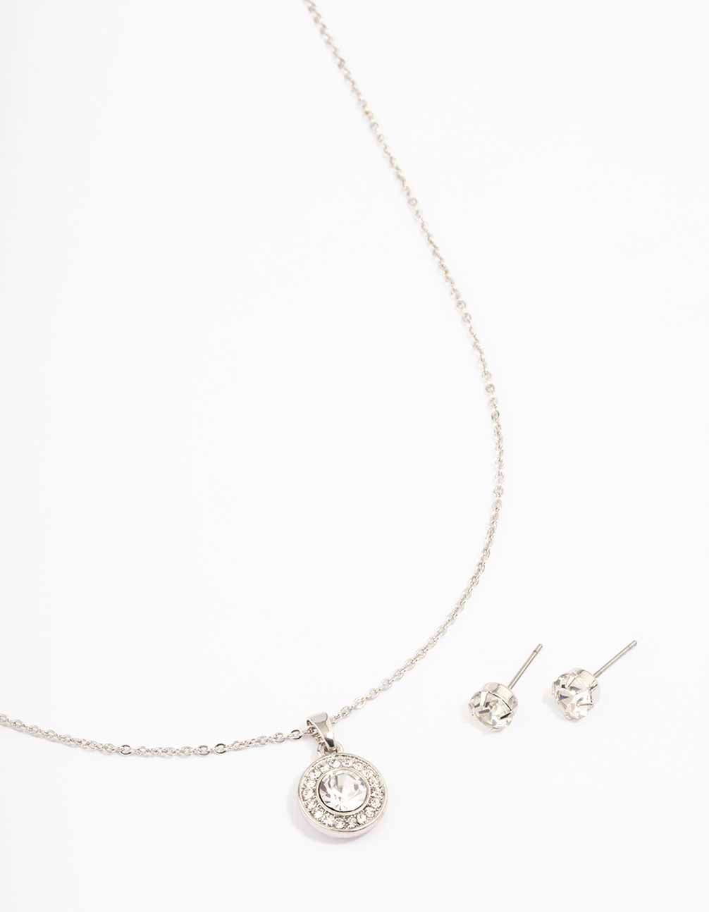 Rhodium Diamante Halo Jewellery Set