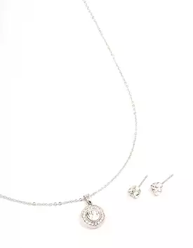 Rhodium Diamante Halo Jewellery Set