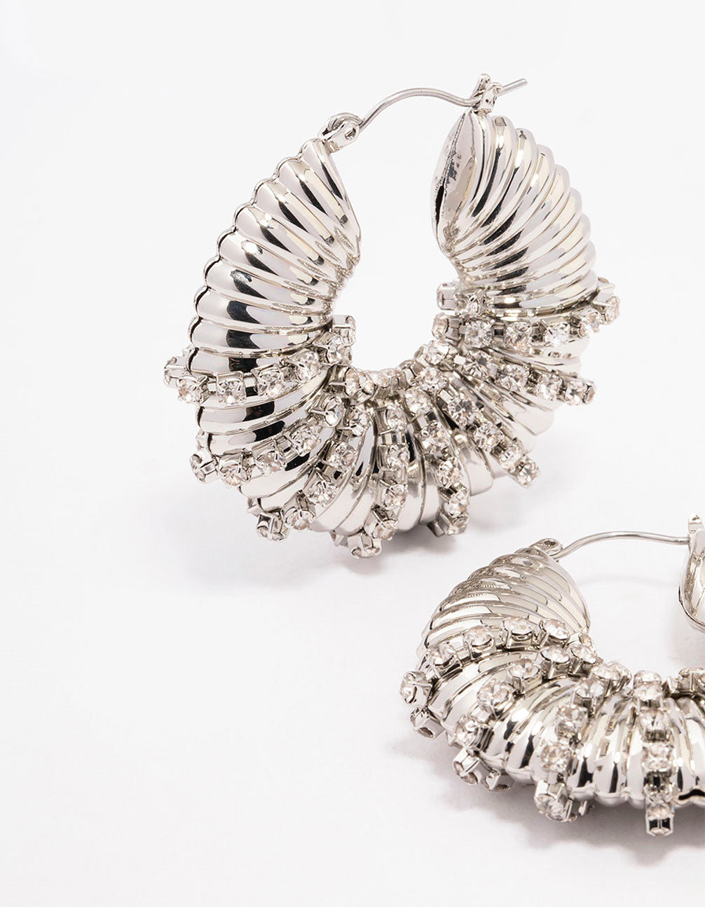 Rhodium Diamante Wrapped Chubby Hoop Earrings