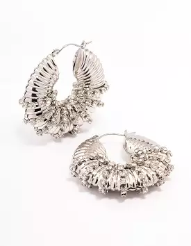 Rhodium Diamante Wrapped Chubby Hoop Earrings