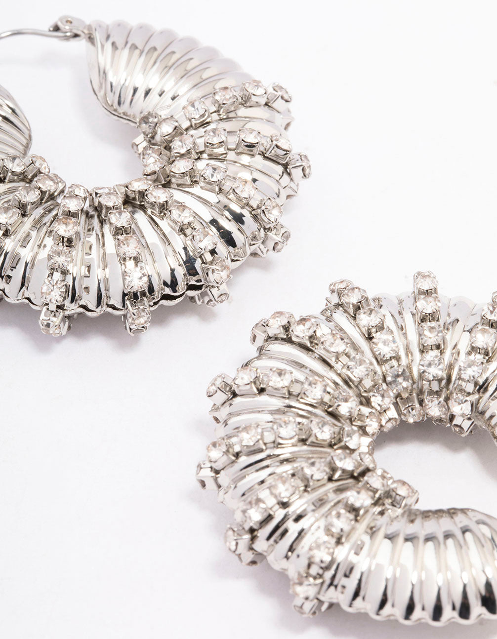 Rhodium Diamante Wrapped Chubby Hoop Earrings