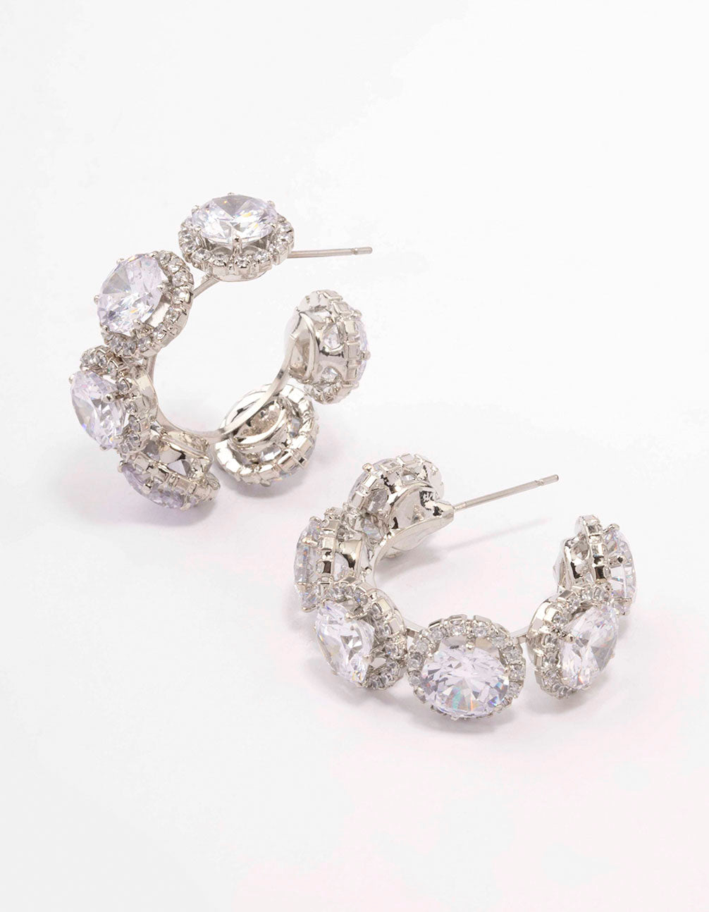 Rhodium Round Cubic Zirconia Small Hoop Earrings