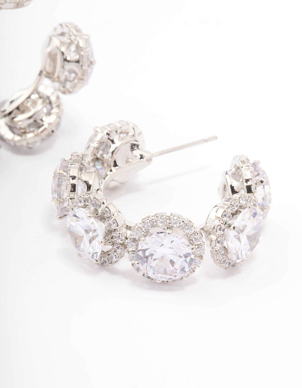 Rhodium Round Cubic Zirconia Small Hoop Earrings