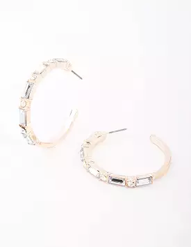 Rose Gold Baguette Medium Hoop Earrings