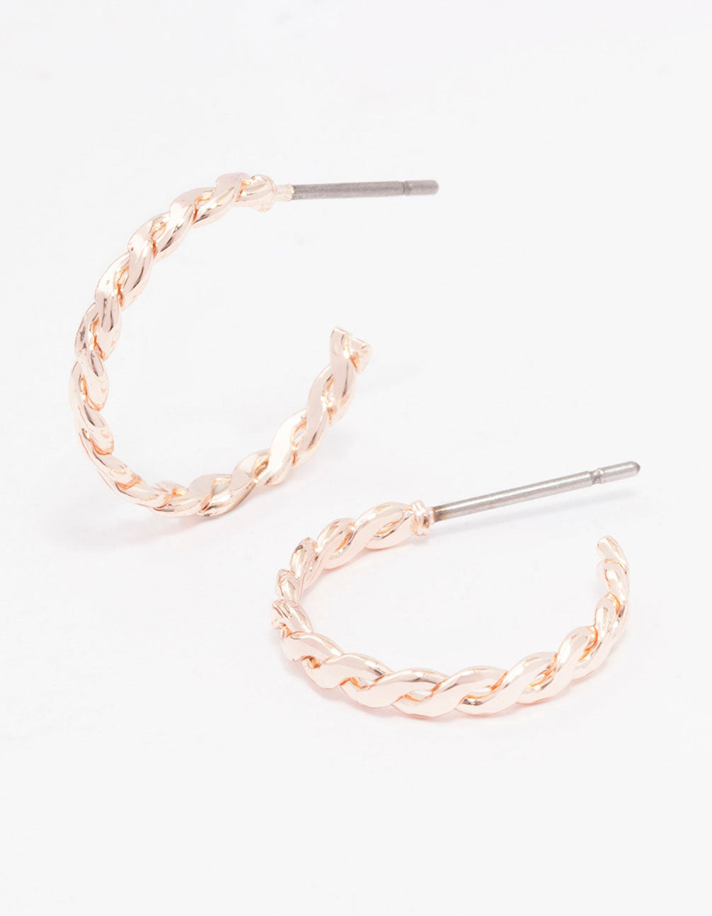 Rose Gold Figure Eight Twisted Huggie Earrings