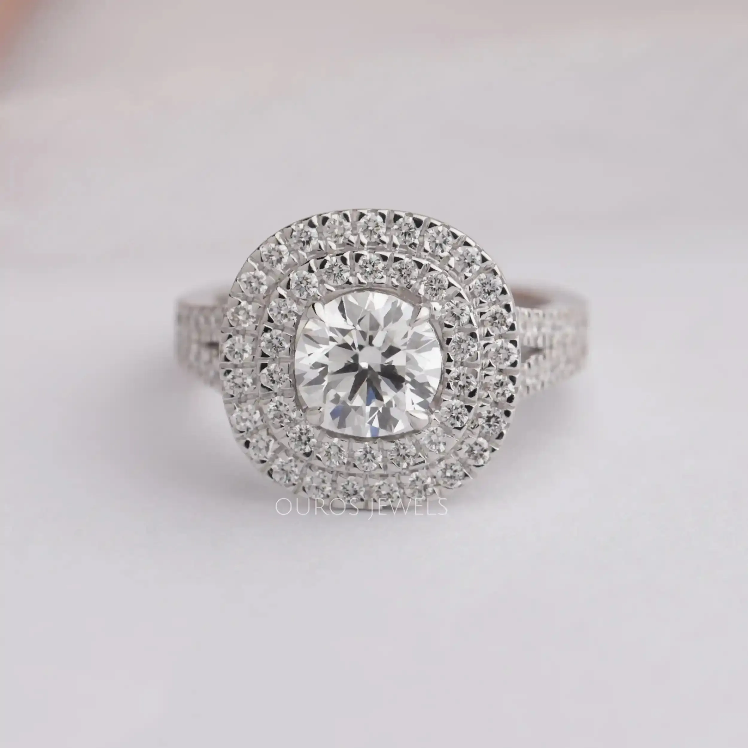 Round Cut Lab Diamond Double Halo Engagement Ring