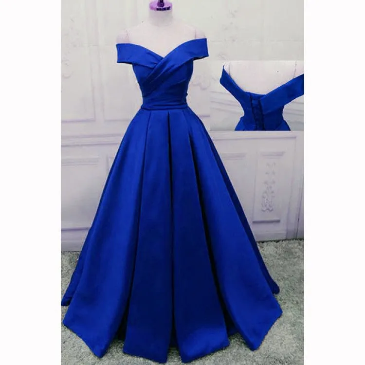 Royal Blue Satin Handmade High Quality Long Formal Gowns, Blue Evening Gowns, Long Formal Dresses