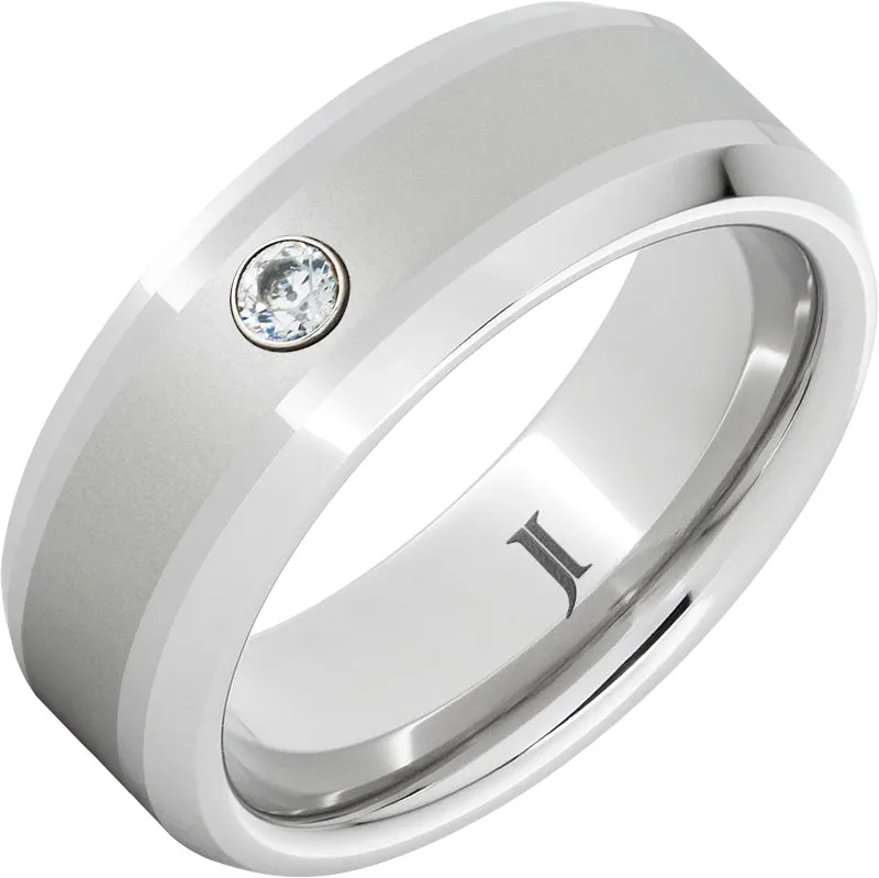 Serinium Diamond Ring Beveled with Laser Satin Center