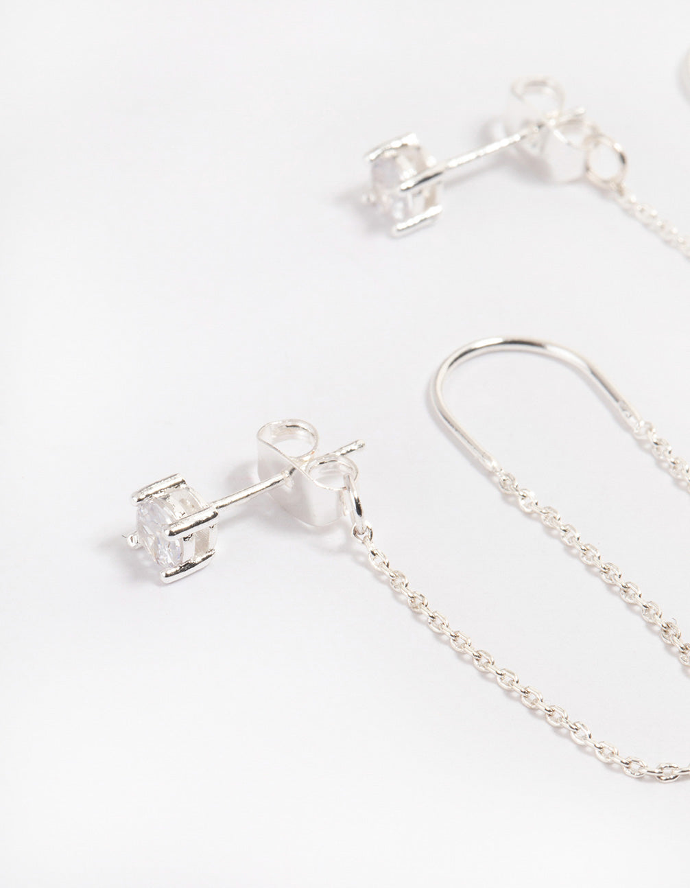 Silver Diamante Chain Threader Drop Earrings