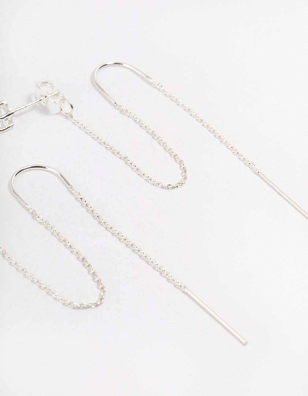 Silver Diamante Chain Threader Drop Earrings