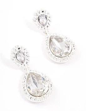 Silver Double Pear Stone Drop Earrings