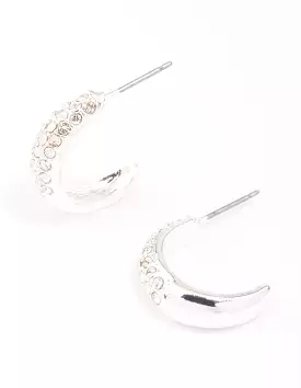 Silver Pave Diamante Hoop Earrings