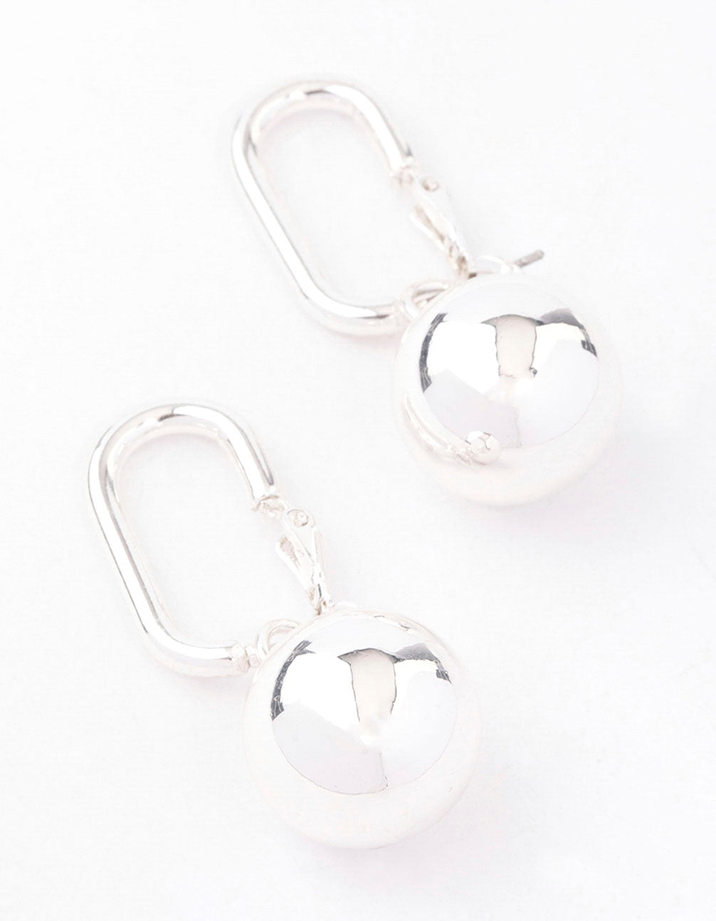 Silver Rectangle Sphere Drop Earrings