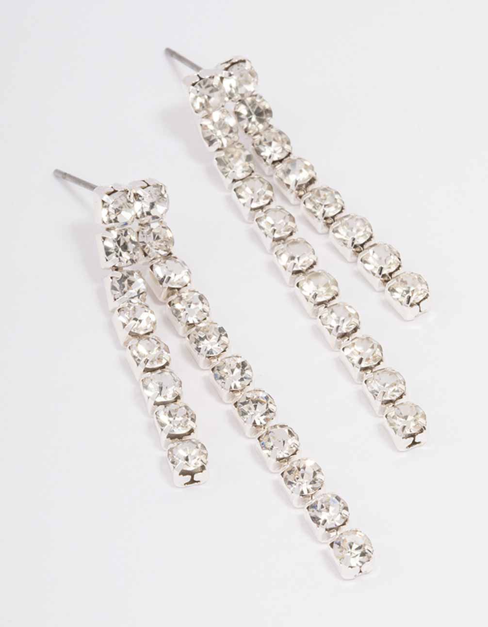 Silver Round Double Cupchain Drop Earrings