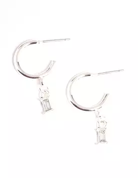 Silver Stone Drop Huggie Earrings