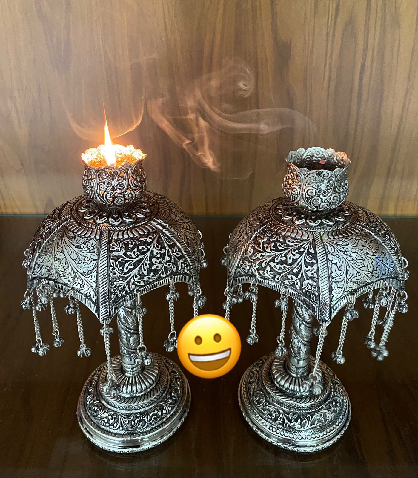 Silverplated handcrafted umbrella candle stands Cum Jyoti holder-ANU001CH