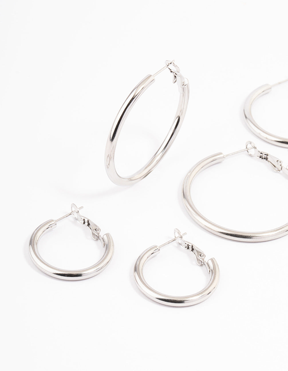 Stainless Steel Large Basic Hoop Earrings Pack