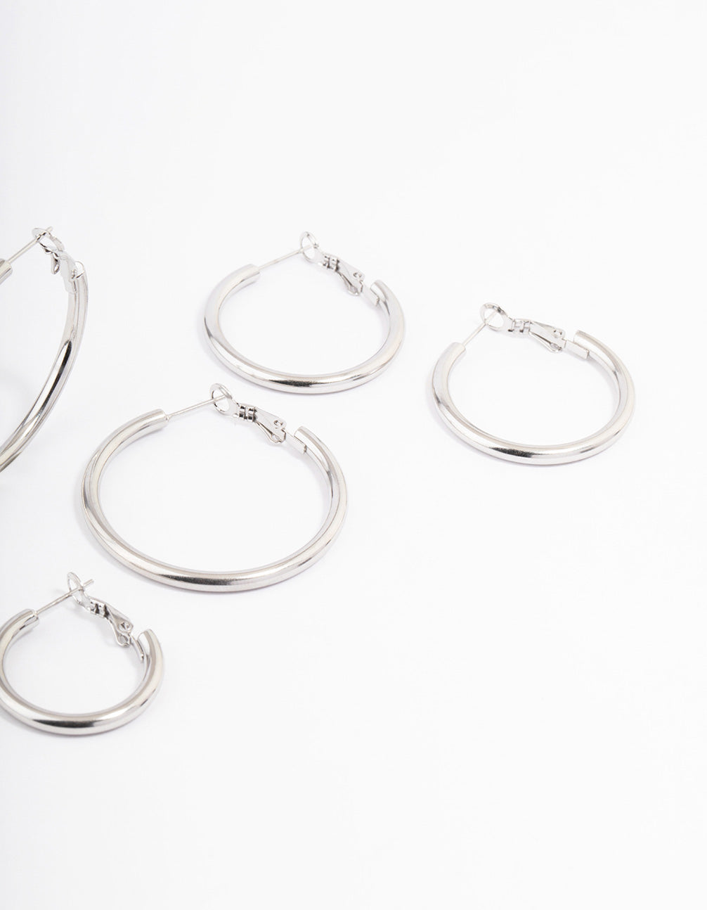 Stainless Steel Large Basic Hoop Earrings Pack