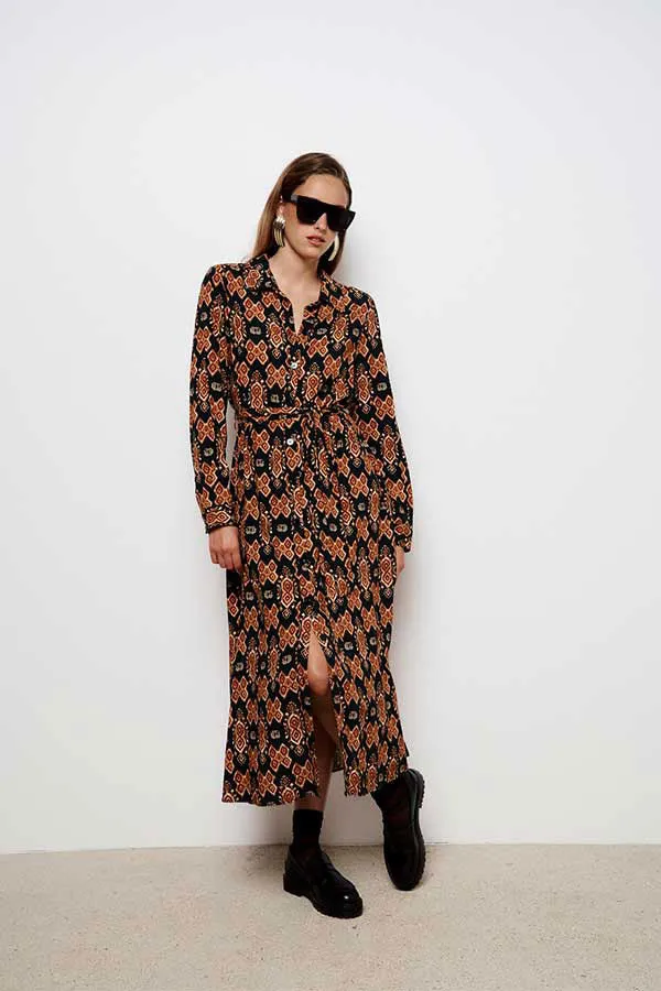 Stella Forest ASMA ETHNIC IKAT PRINT MIDI DRESS SHIRT