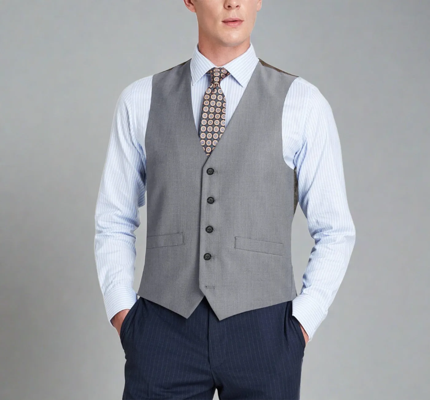 Super 140s Wool Waistcoat in Grey by Renoir