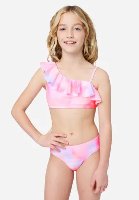 Tie-Dye Ruffle Asymmetrical Bikini Swim Set