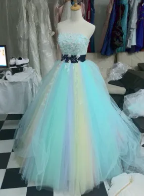 Tulle Colorful Long Formal Gowns, Cute Party Gowns, Handmade Tulle Dress