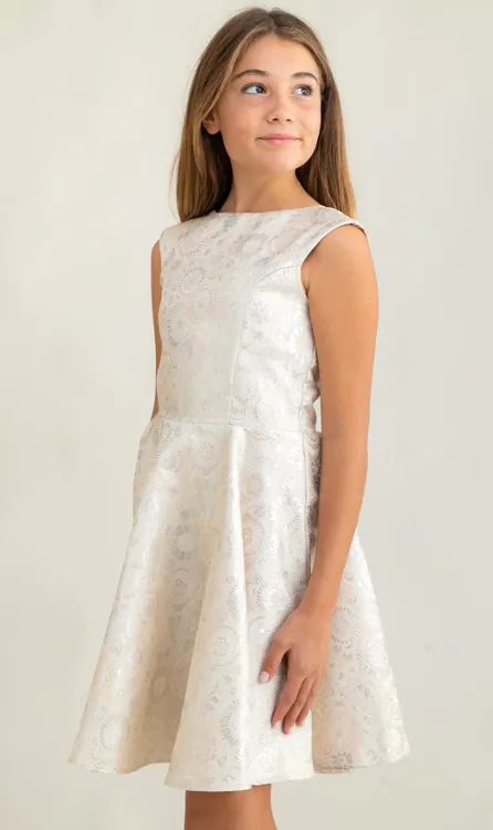 Un Deux Trois ivory silver cap sleeve dress