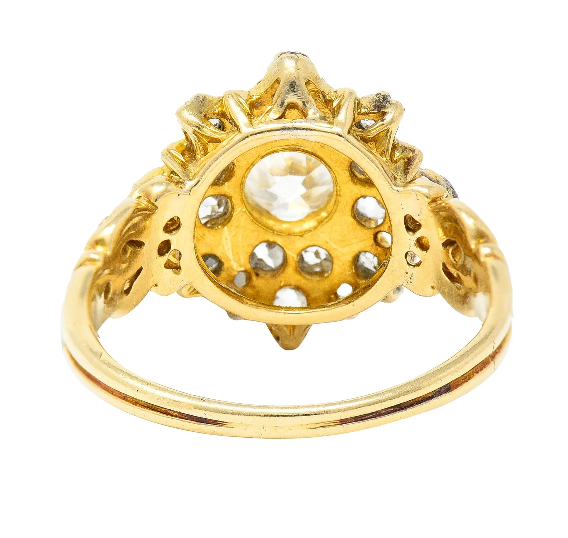 Victorian 1.12 CTW Old European Cut Diamond Enamel 14 Karat Yellow Gold Starburst Antique Cluster Ring