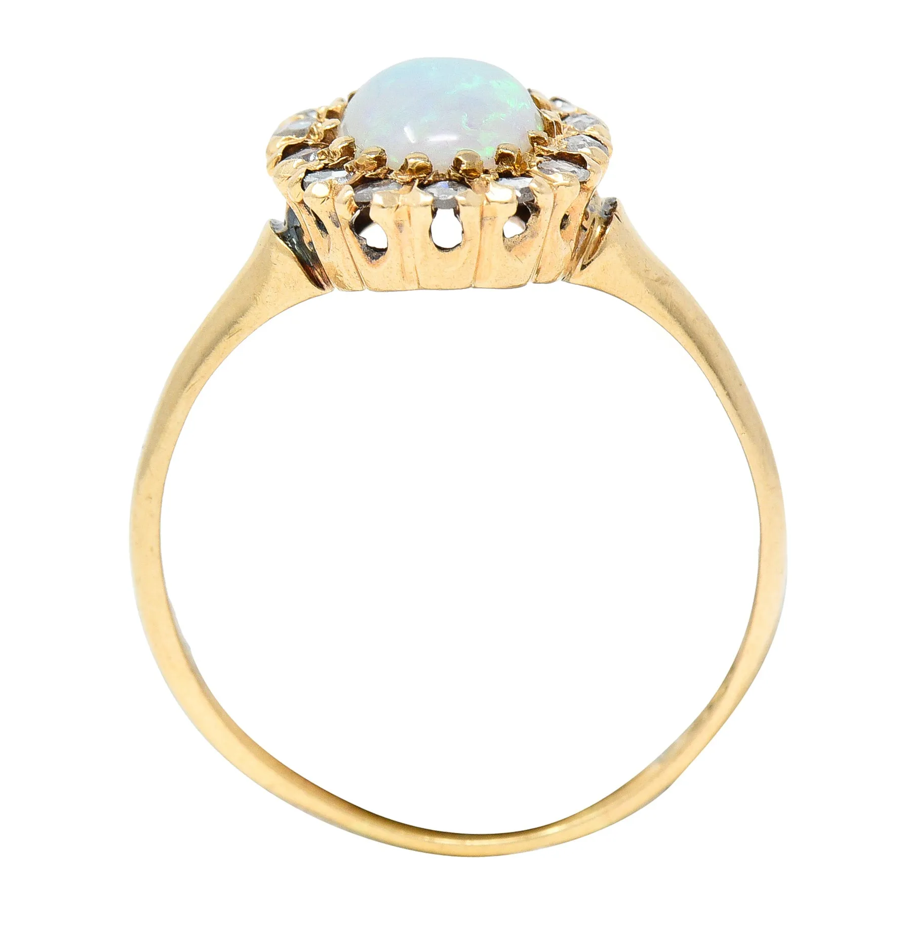 Victorian Opal Cabochon Diamond 14 Karat Yellow Gold Antique Halo Ring