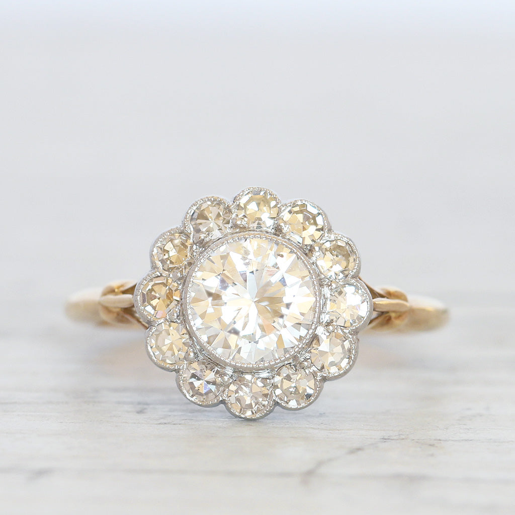 Vintage 1.43 Carat Brilliant Cut Diamond Daisy Cluster