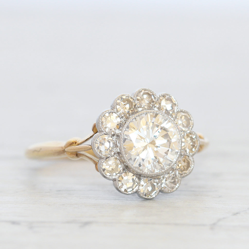 Vintage 1.43 Carat Brilliant Cut Diamond Daisy Cluster